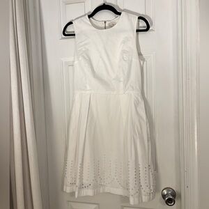 XS White Gap fit and flare dress w/ laser-cut detailing at hem
